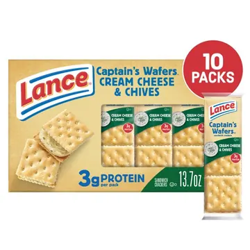 Lance Sandwich Crackers, Captain's Wafers Cream Cheese and Chives, 10 Packs, 6 Sandwiches Each