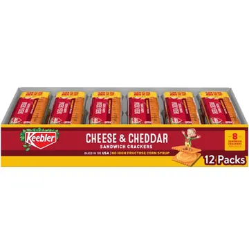 Keebler Cheese and Cheddar Sandwich Crackers, Lunch Snacks, 12 Count