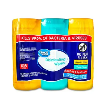 Great Value Disinfecting Wipes Multipack, Fresh and Lemon Scent, 105 Count
