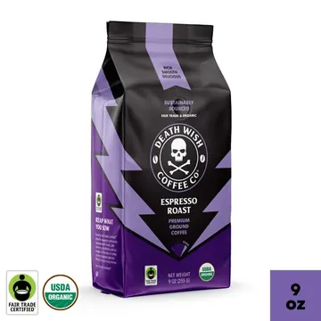 Death Wish Coffee Co., Organic and Fair Trade™, Ground Coffee, Espresso Roast, 9 oz
