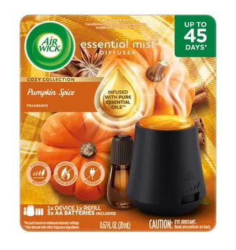 Air Wick Essential Mist Scented Oil Cordless Diffuser Starter Kit, Pumpkin Spice, 2 Piece