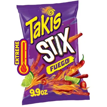 Takis Fuego Stix 9.9 oz Sharing Size Bag, Hot Chili Pepper & Lime Corn Snack Sticks