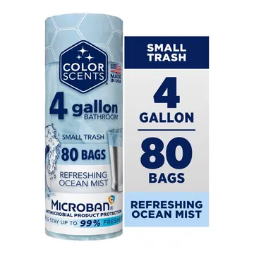 Color Scents 4 Gallon Bathroom Trash Bags Ocean Mist Scent, Microban, Twist Tie, 80 Count