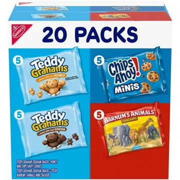 Nabisco Variety Pack, Barnum's Animal Crackers, Teddy Grahams & CHIPS AHOY! Cookies, 20 Snack Packs