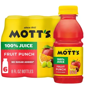 Mott's 100% Juice Fruit Punch Juice, 8 fl oz, 6 Count Bottles