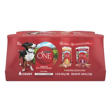 Purina ONE Tender Cuts in Gravy Chicken and Brown Rice, and Beef and Barley Entrees Wet Dog Food Variety Pack, 13 oz Cans