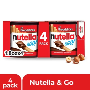 Nutella & GO! Chocolate Hazelnut Spread with Cocoa + Breadsticks, 4 Snack Packs, 1.8 oz Each