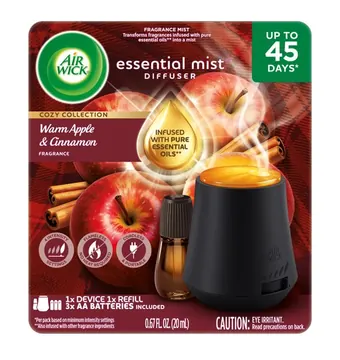 Air Wick Essential Mist Scented Oil Cordless Diffuser Starter Kit, Warm Apple & Cinnamon, 2 Piece