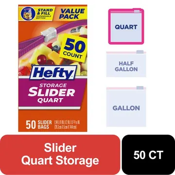 Hefty Slider Quart Storage Bags, 50 Count