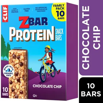 Zbar Protein Chocolate Chip Flavor Snack Bars, Gluten Free Protein Bars, Snacks for Kids, 10 count