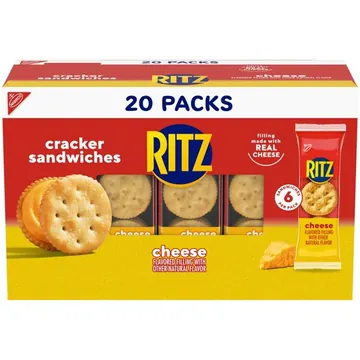 RITZ Cheese Sandwich Crackers, Lunch Snacks, 20 Snack Packs (6 Crackers Per Pack)