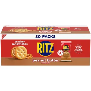 RITZ Peanut Butter Sandwich Crackers, Lunch Snacks, 30 Snack Packs (4 Crackers Per Pack)