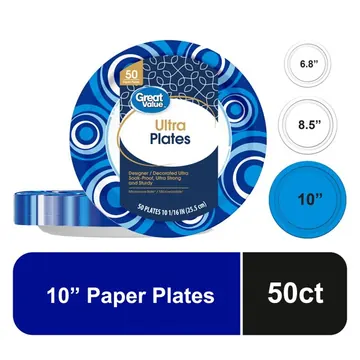 Great Value Ultra Paper Plates, 10 in, 50 Count
