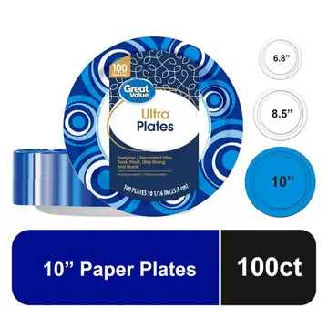 Great Value Ultra Disposable Paper Plates, 10 in, 100 Count