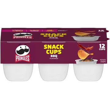 Pringles Potato Crisps Chips, Lunch Snacks, Snack Cups, BBQ, 8.8oz Tray (12 Cups)