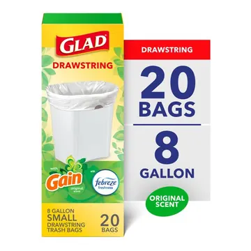 Glad Drawstring 8-Gallon Medium Trash Bags, Gain Original Scent, 20 Bags