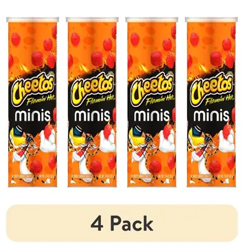 (4 pack) Cheetos Brand Minis Flamin’ Hot Cheese Flavored Canister, 3.625 oz​ (Packaging may vary)