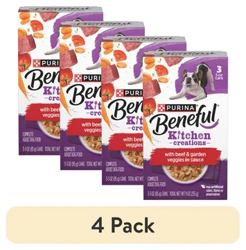 (4 pack) Purina Beneful Kitchen Creations With Beef and Garden Veggies in Sauce Wet Dog Food, 3 oz Cans (3 Pack)