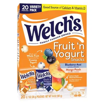 Welch's Fruit 'N Yogurt Snacks, Blueberry-Acai & Mango-Peach, Kids Snacks, 0.7 oz, 20 Count