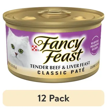 (12 pack) Purina Fancy Feast Tender Beef and Liver Feast Classic Grain Free Wet Cat Food Pate, 3 oz.
