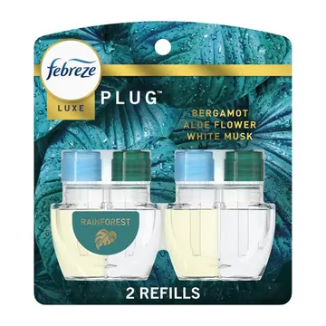 Febreze Plug In Air Freshener, Odor-Fighting Scented Oil Refill, Rainforest, 2 Refills