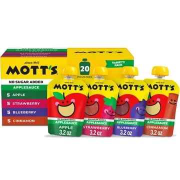 Mott's No Sugar Added Applesauce Variety Pack 4 Flavors, 3.2 oz, 20 Count Clear Pouches
