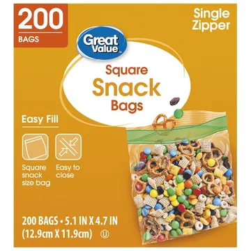 Great Value Fresh Seal Square Snack Bags, 200 Count