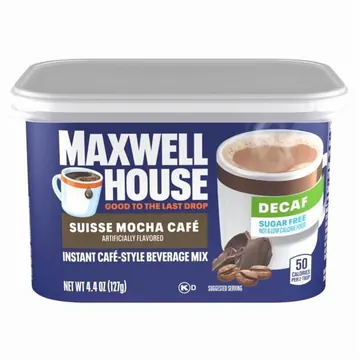 Maxwell House International Sugar-Free Suisse Mocha Caf-Style Decaf Instant Coffee Beverage Mix, 4.4 oz. Canister