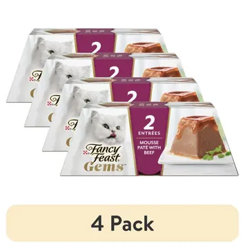(4 pack) Purina Fancy Feast Gems Beef Flavor Mousse Pate Wet Cat Food, 2 oz Tubs