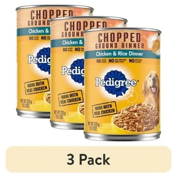 (3 pack) Pedigree Chopped Ground Dinner Chicken & Rice Soft Wet Dog Food, 13.2 oz Cans
