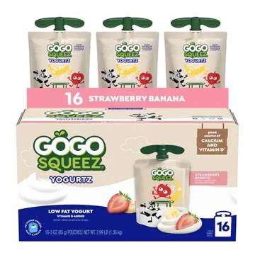 GoGo squeeZ Low Fat yogurtZ Strawberry Banana Yogurt Snack Pouches, 3 oz (16 pack)