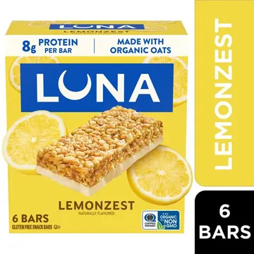 LUNA LemonZest Flavor Gluten Free Snack Bars, Protein Bars, 6 Count