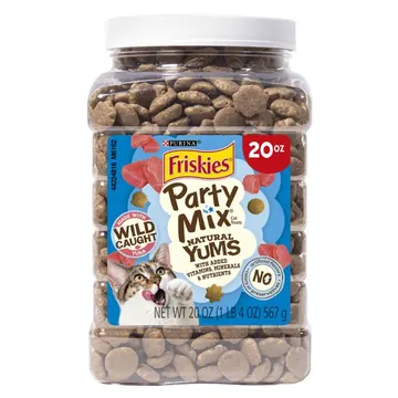 Purina Friskies Party Mix Natural Yums Tuna Flavor Crunchy Treats for Cats, 20 oz Canister, 3 Pack