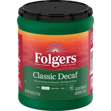 Folgers Decaf Coffee, Ground Coffee, Classic Medium Roast, 9.6 oz Canister