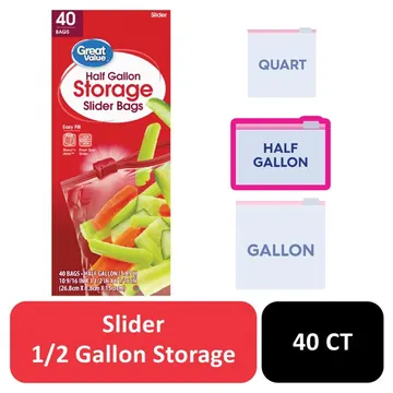 Great Value Half Gallon Slider Storage Bags, 40 Count