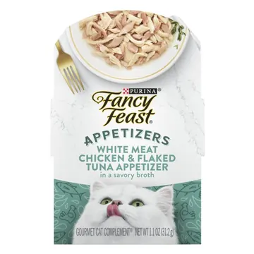 Purina Fancy Feast White Meat Chicken & Flaked Tuna Appetizer for Cats, 1.1 oz Tray