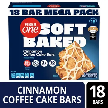 Fiber One Soft Baked Cinnamon Coffee Cake Bars, Fiber Snacks, Mega Pack, 18 Ct, 16 oz