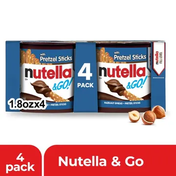 Nutella & GO! Chocolate Hazelnut Spread with Cocoa + Pretzel Sticks, 4 Snack Packs, 1.9 oz Each