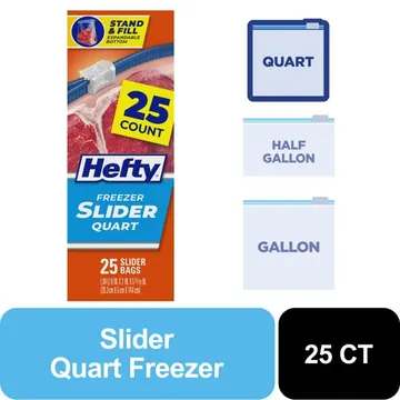 Hefty Slider Quart Freezer Bags, 25 Count