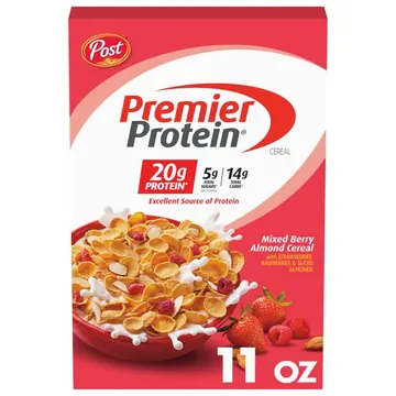 Post Premier Protein Mixed Berry Almond Cereal, Mixed Berry Protein Cereal, Crunchy 11 oz Box